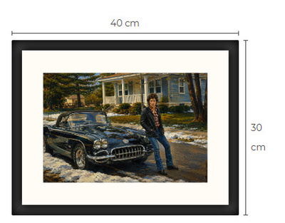 Uusi Bruce Springsteen ja Corvette art print 30 cm x 40 cm