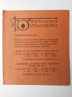 Mainoskirjanmerkki Kotilieden Osto-osasto