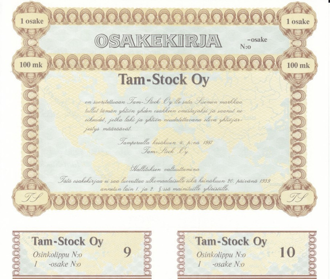 OKK 1987 Tam-Stock Oy, Tampere osakekirja