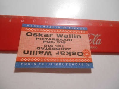TT Etiketti Puijo Oskar Wallin Pietarsaari