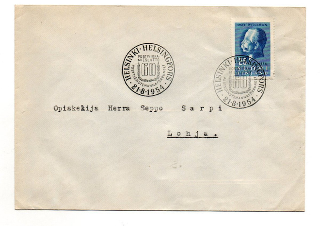 Helsinki: Virkamiesliitto (erikoisleima 21.8.1954)