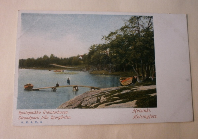 Helsinki, Eläintarha, lapsia laiturilla, vanha väripk, ei p.