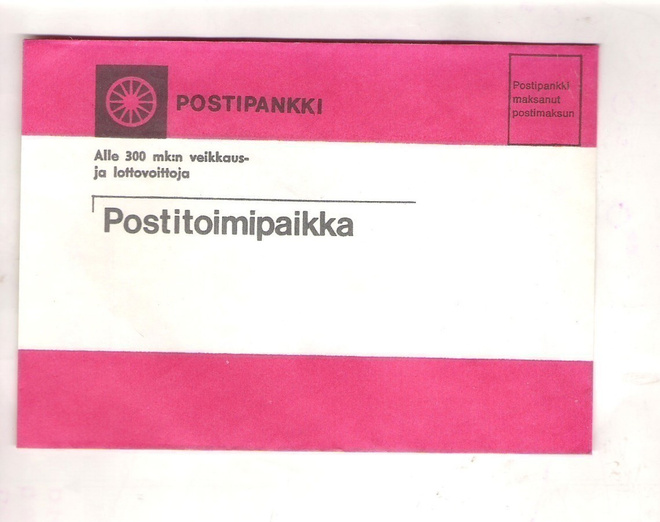 Postipankki, Postitoimipaikka, 4 kirjekuorta, voitot.