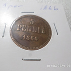 5 penniä    1866    komea   hieman patinoitunut  . - pikkukuva 3