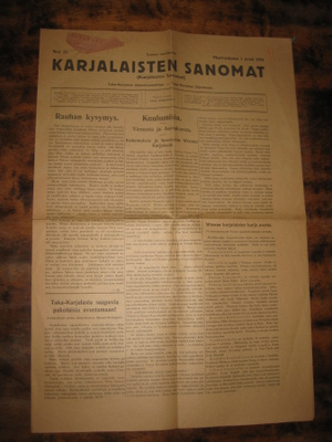 Sanomalehti  Karjalaisten Sanomat  1.11.1918