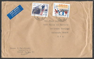 Postilähetys - Hiihdon MM 1977 (LAPE 814+815) Turku 7.10.77