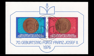 Liechtenstein 649-50BL10 o Prinssi Franz Josef II 70v (1976)