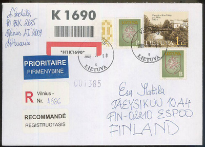 Liettua Mi 750 ym R-lirje lentopostissa Suomeen