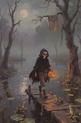 Halloween luuranko ja sammakot