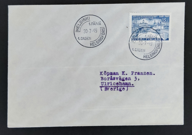 1949 FDC Kristiinankaupunki 300 vuotta