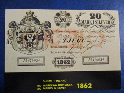 SUOMISETELI POSTIKORTTI - 20 MK 1862 X-0873