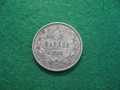 1 markka 1908 - hopeaa