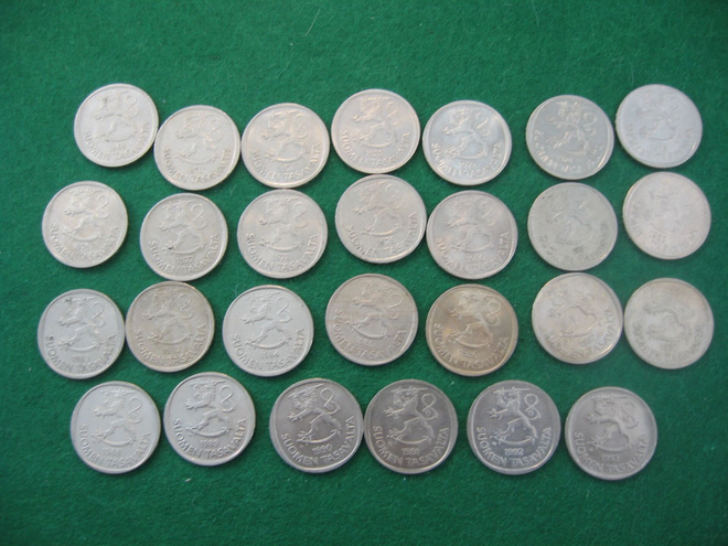 27 kpl 1 markka - 1969-1993 koko sarja