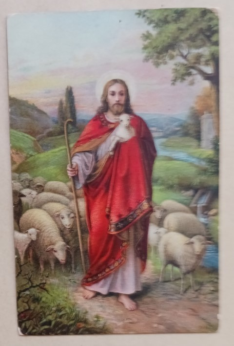 Jeesus ja lammaslauma, vanha väripk, p. 1922