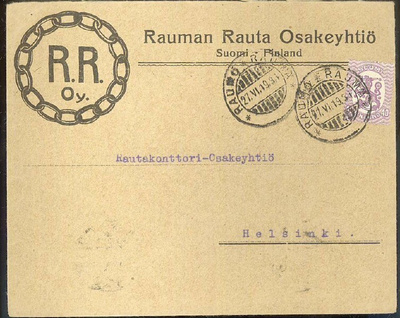 Firmakuori Rauman Rauta Osakeyhtiö kirje 1919