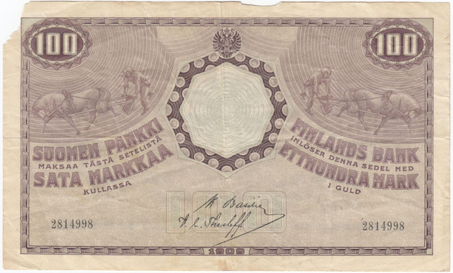100 Markkaa 1909 KV kl.3