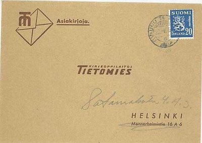 1950 20mk leijona yksin asiakirjoja-lähetyksellä