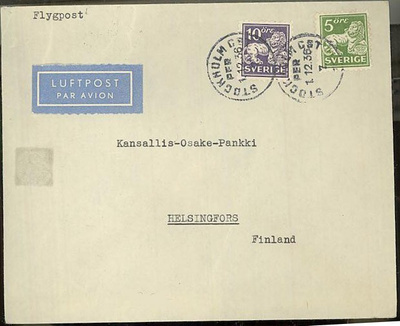 Ruotsi Mi 177 ym lentokirje Suomeen 1936