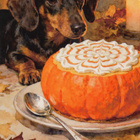 Halloween mäyräkoira nuuhkii kurpitsaherkkua - pikkukuva 1