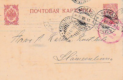 1915, Kortti Warkaus -Hämeenlinna, Sotasensuurin tarkastama