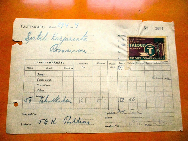 1944 Rovaniemi tulitikkuetiketti lähetteellä