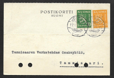 Postil. - Yl.m. 50p+1,25 1930 (LAPE 176+177) Joensuu 17.6.40