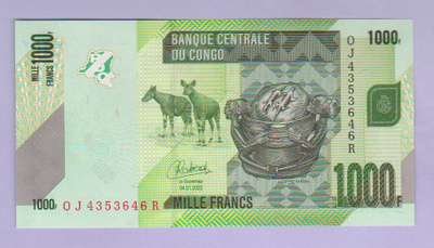 Kongo Congo DR 1000 Francs v.2022 UNC P-101