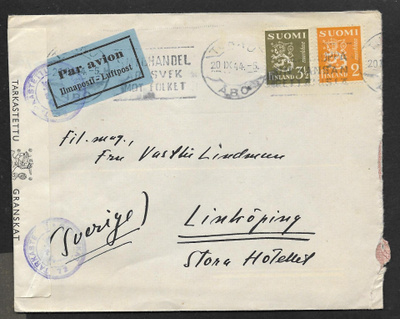 Postil. - Yl.m. 2+3,50 (LAPE 263+265) Åbo 20.9.1944 + sens.
