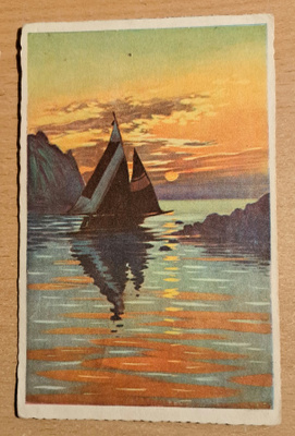 purjevene, auringonlasku, kulkenut, postitettu Viipuriin