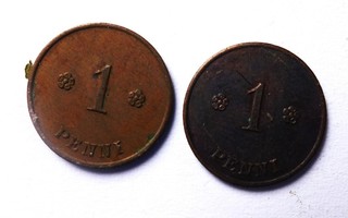 Raha Kolikko SUOMI  1 Penni  1924 Markka aika, 2 kpl