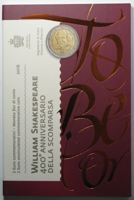 2016 SAN MARINO 2€ juhlaraha Shakespeare kansiossa