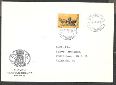 Postilähetys - Pun.risti 1967 (LAPE 830) Hki 10 27.11.1967