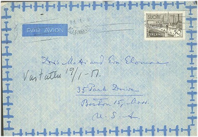 1942 50mk Tammersilta lentokirje USAhan