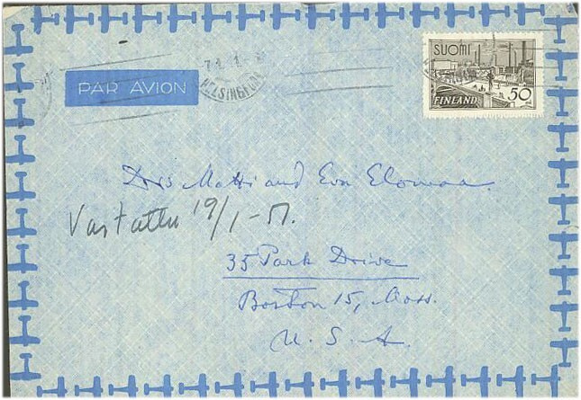 1942 50mk Tammersilta lentokirje USAhan