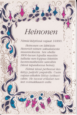 Heinonen, nimikortti.  e204
