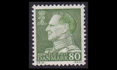 Tanska 459 ** Frederik 80 öre vihreä (1967)