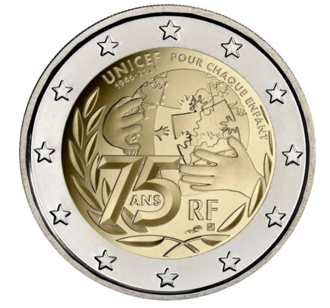 ** RANSKA 2€ 2021 Unicef 75 vuotta pillerissä **