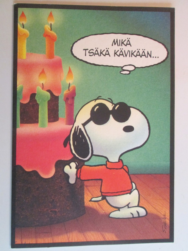 KULKENUT SNOOPY TENAVAT POSTIKORTTI TAITTOKORTTI C.M. SCHULZ