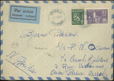 1949 35mk Olavinlinna ym lentokirje Marokkoon