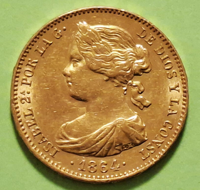 Espanja 100 Reales 1864 kultaraha, Isabella II