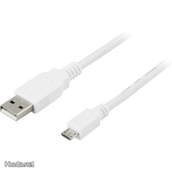 Deltaco USB 2.0 kaapeli A uros - Micro B uros, 5m, valk.UUSI