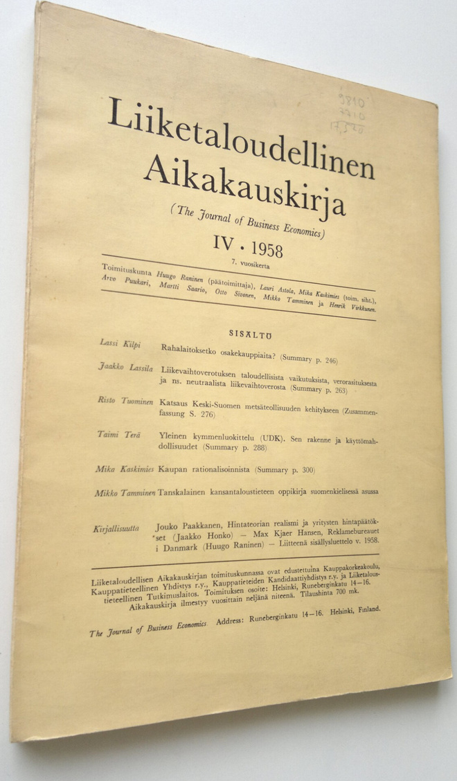 Liiketaloudellinen aikakauskirja 4/1958