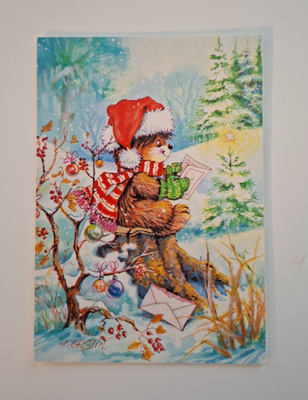 "Nalle istuu kannolla"-KULKEMATON JOULUKORTTI