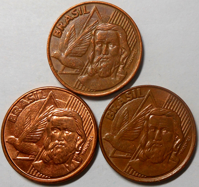 Brazil. 5 centavos 2002,2003, 2006.