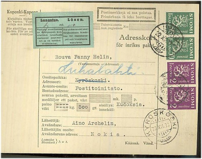 M30 1933 postipaketin peräänlähetys