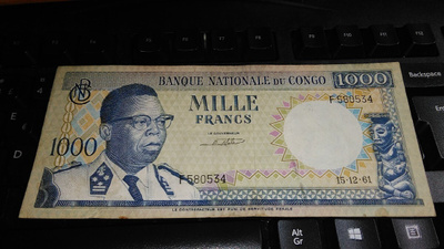Congo Kongo 1000 francs 1961 Kasavubu VF-