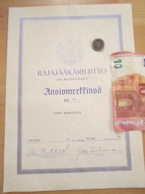 VANHA Merkki RJL 1954 Rajajääkäriliitto Hopeaa N19! +Luovari