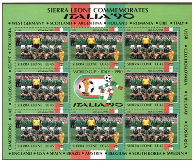 8 x IRLANTI Jalkapallo Postimerkkiä v.1990/ITALIA