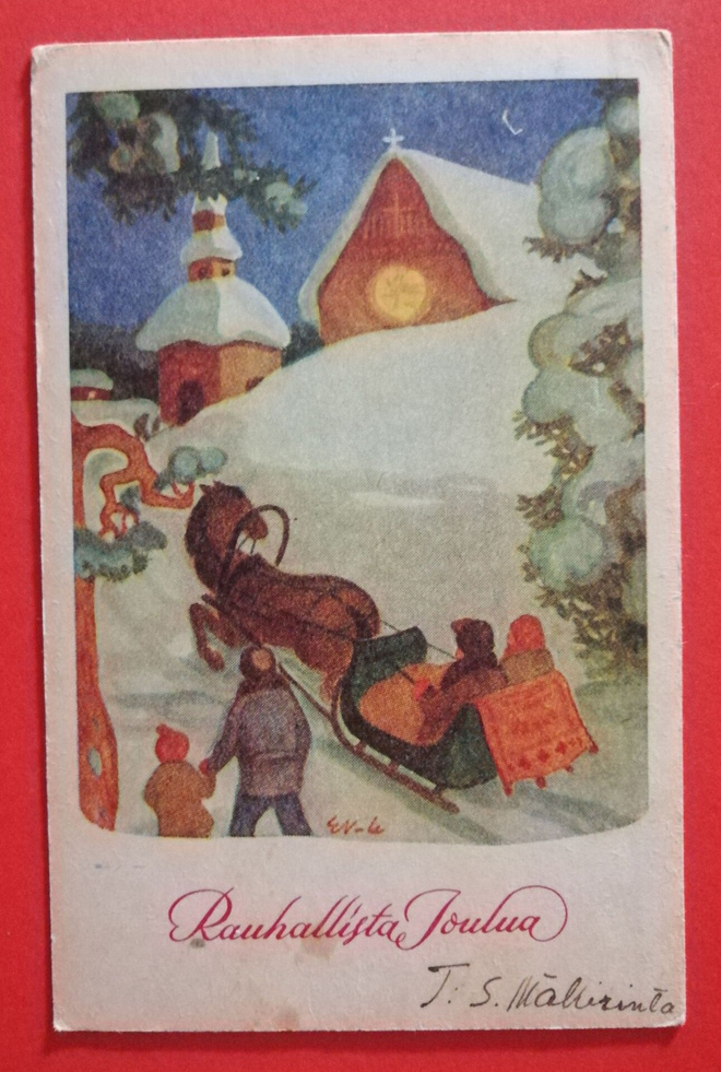 Vanha joulukortti kulk. 195?