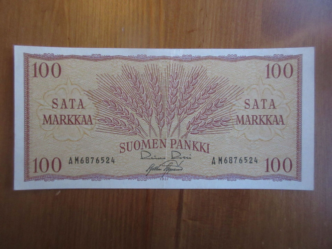 100 markkaa 1957 (sarjan:o AM6876524)